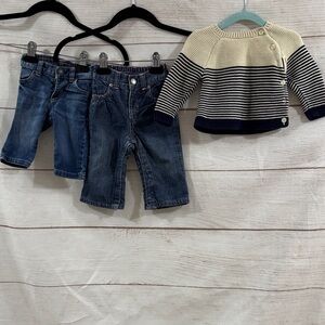 Bundle Toddler Kids Girls Baby Gap Striped Sweater & Denim Jeans size 3-6 months